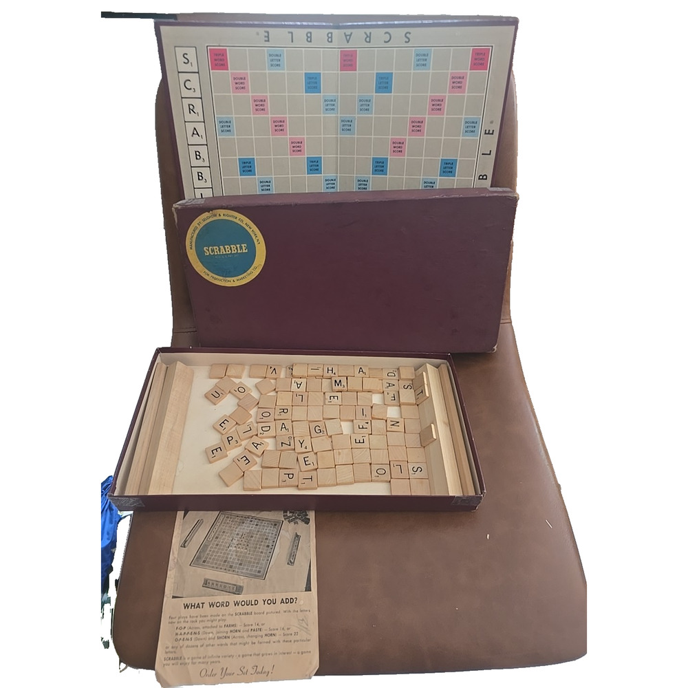 Vtg 1948 Selchow & Righter Scrabble Strategy Word Board Game Complete MCM Decor